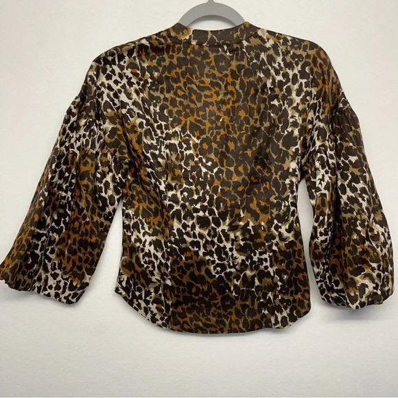NWT Veronica Beard Aileen Puff-Sleeve Linen Leopard Top 2 - Picture 6 of 12